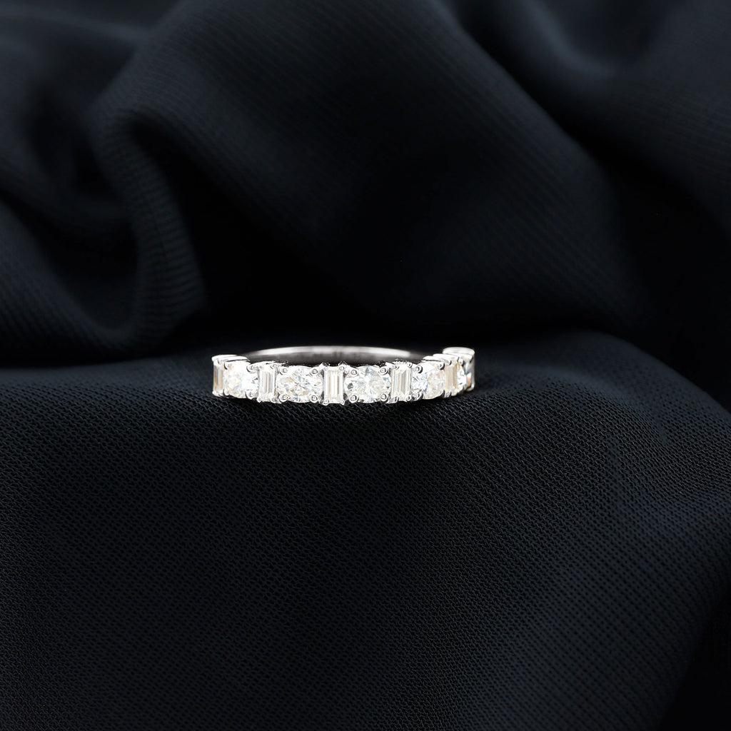 1.50 CT Baguette and Oval Cut Moissanite Half Eternity Ring Moissanite - ( D-VS1 ) - Color and Clarity - Rosec Jewels