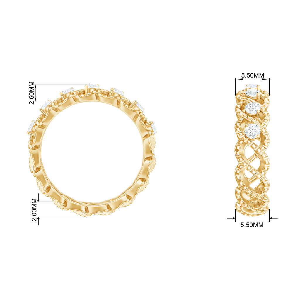 3/4 CT Round Moissanite Twisted Gold Half Eternity Band Ring Moissanite - ( D-VS1 ) - Color and Clarity - Rosec Jewels