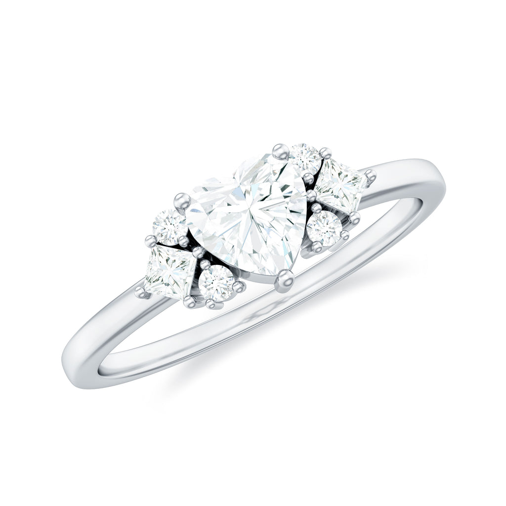 1 CT Minimal Heart Shape Moissanite Engagement Ring Moissanite - ( D-VS1 ) - Color and Clarity - Rosec Jewels