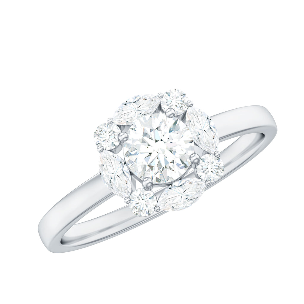 1.25 CT Round and Marquise Zircon Minimal Engagement Ring in Prong Setting Zircon - ( AAAA ) - Quality - Rosec Jewels