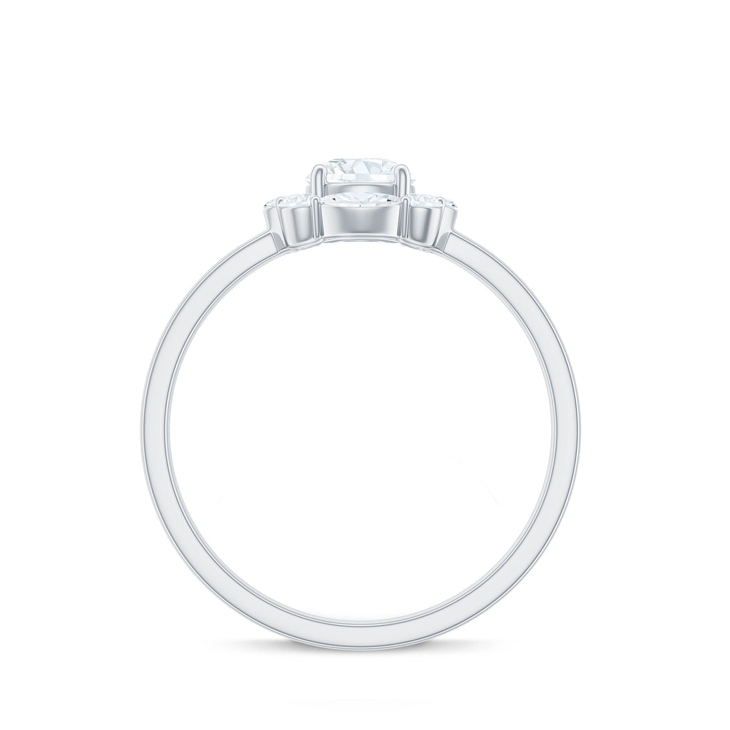 1.25 CT Round and Marquise Zircon Minimal Engagement Ring in Prong Setting Zircon - ( AAAA ) - Quality - Rosec Jewels
