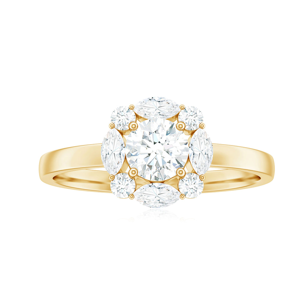 1 CT Round and Marquise Moissanite Minimal Engagement Ring in Prong Setting Moissanite - ( D-VS1 ) - Color and Clarity - Rosec Jewels