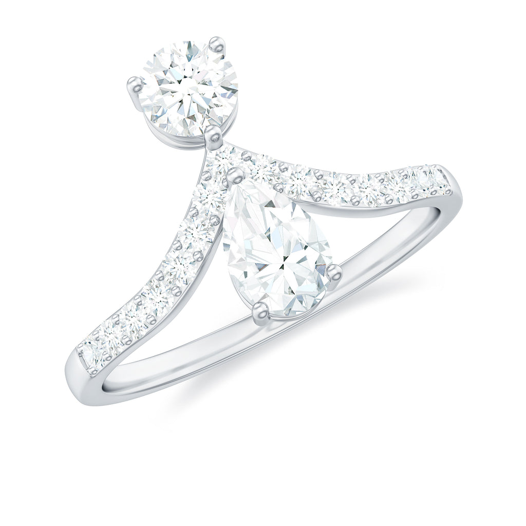 1.25 CT Pear and Round Cut Moissanite Toi et Moi Engagement Ring Moissanite - ( D-VS1 ) - Color and Clarity - Rosec Jewels