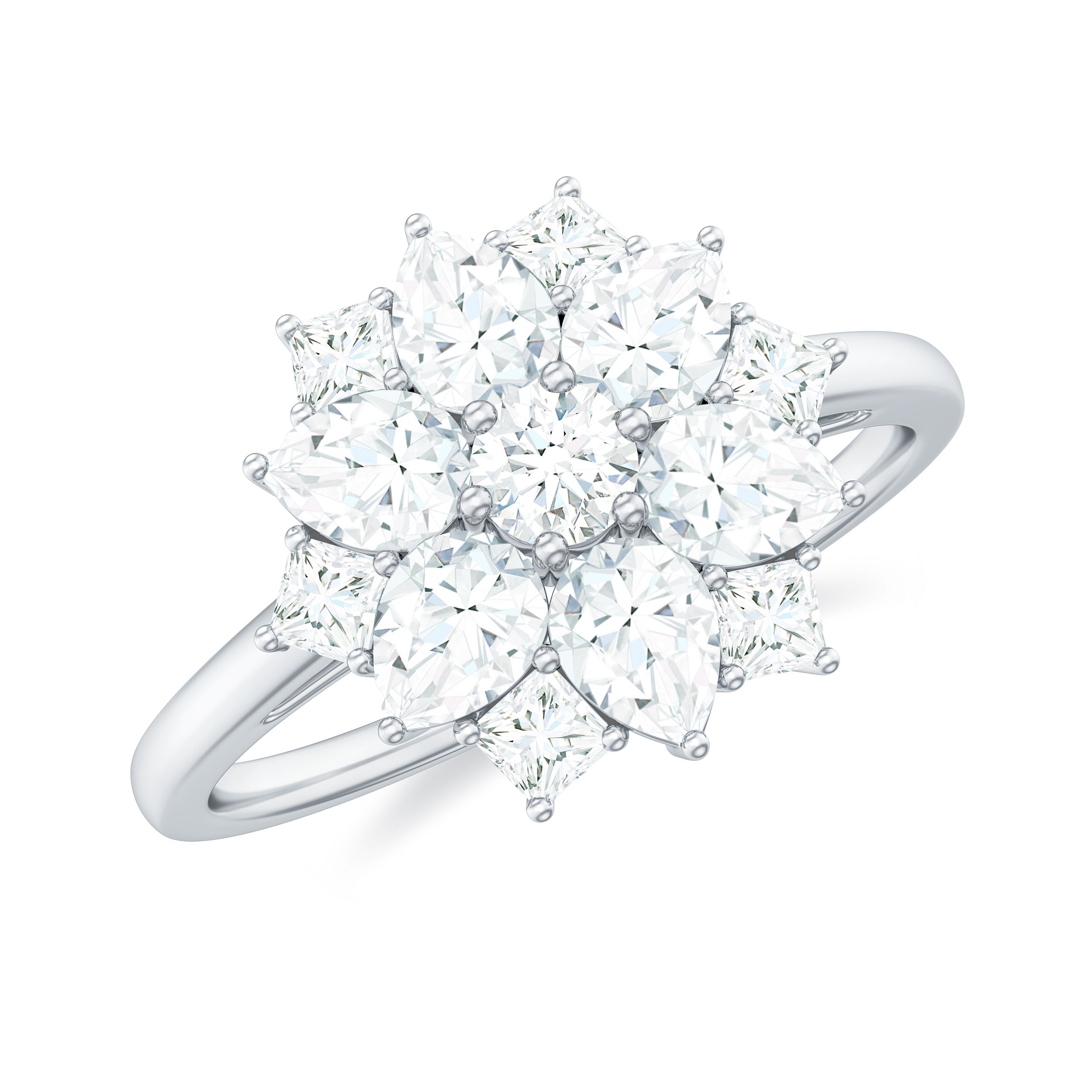 1.25 CT Moissanite Flower Cocktail Ring in Gold Moissanite - ( D-VS1 ) - Color and Clarity - Rosec Jewels