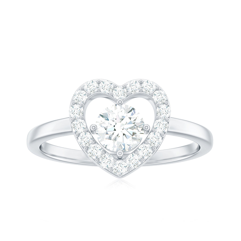 1 CT Round Cut Zircon Heart Engagement Ring with Halo Zircon - ( AAAA ) - Quality - Rosec Jewels