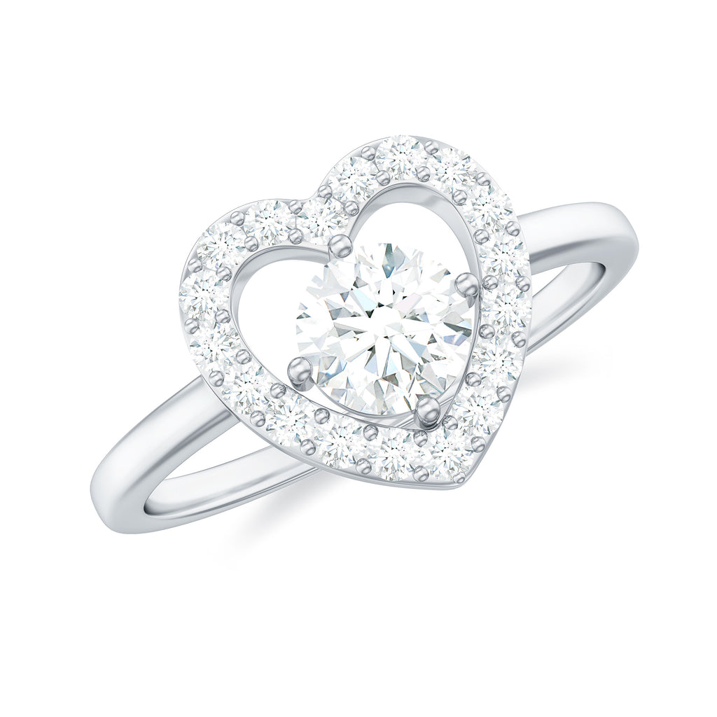 1 CT Round Cut Moissanite Heart Engagement Ring with Halo Moissanite - ( D-VS1 ) - Color and Clarity - Rosec Jewels