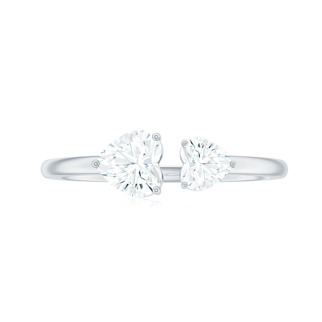 Heart Shape Moissanite Two Stone Cuff Ring Moissanite - ( D-VS1 ) - Color and Clarity - Rosec Jewels
