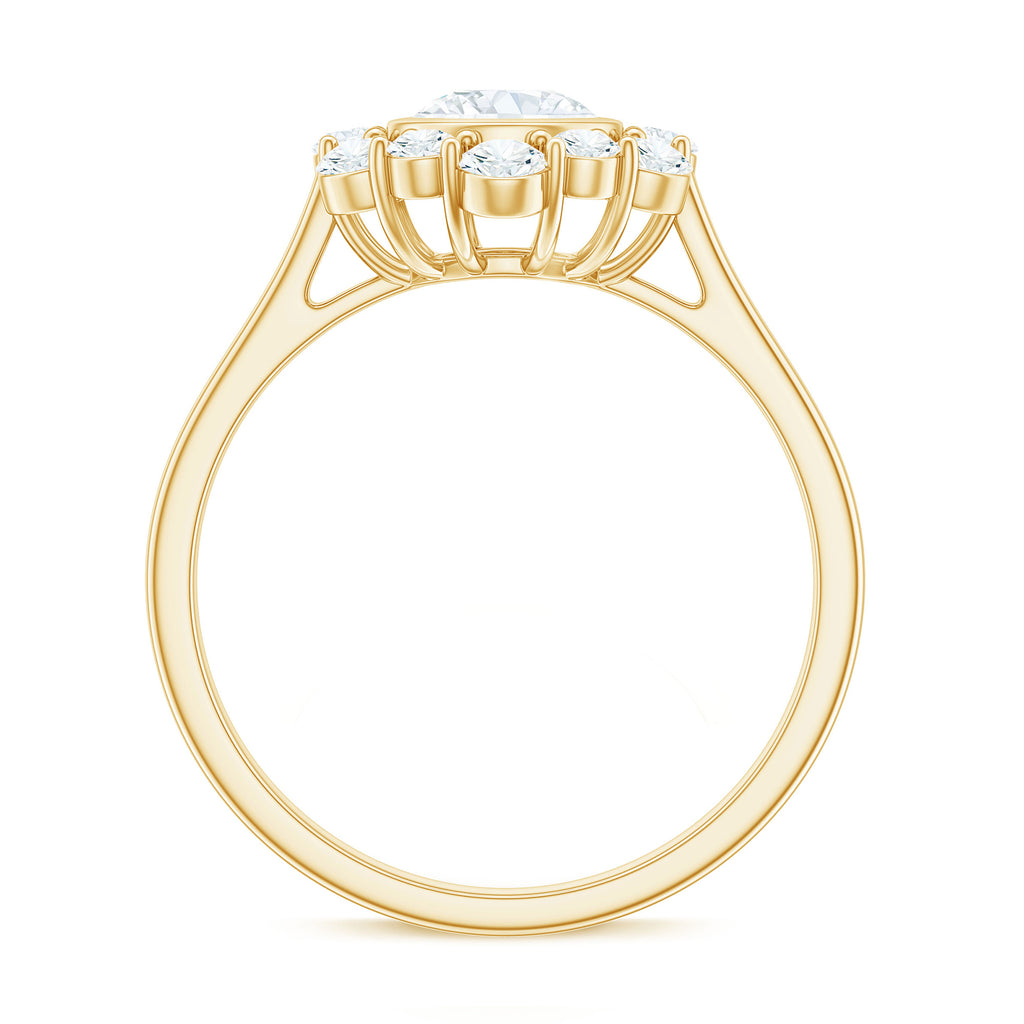 1.50 CT Bezel Set Zircon Statement Halo Engagement Ring Zircon - ( AAAA ) - Quality - Rosec Jewels
