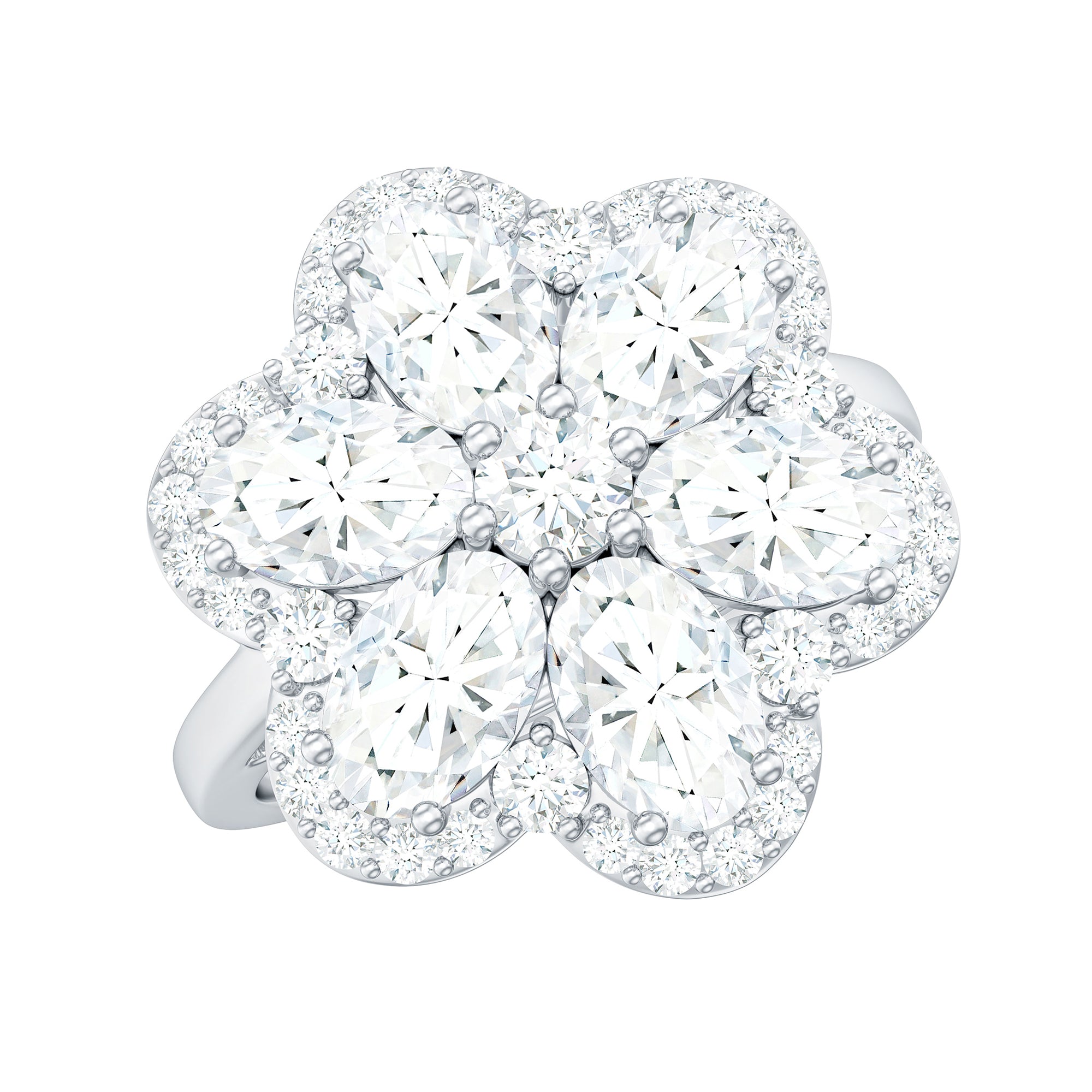 3.5 Carat Oval and Round Moissanite Flower Statement Ring Moissanite - ( D-VS1 ) - Color and Clarity - Rosec Jewels