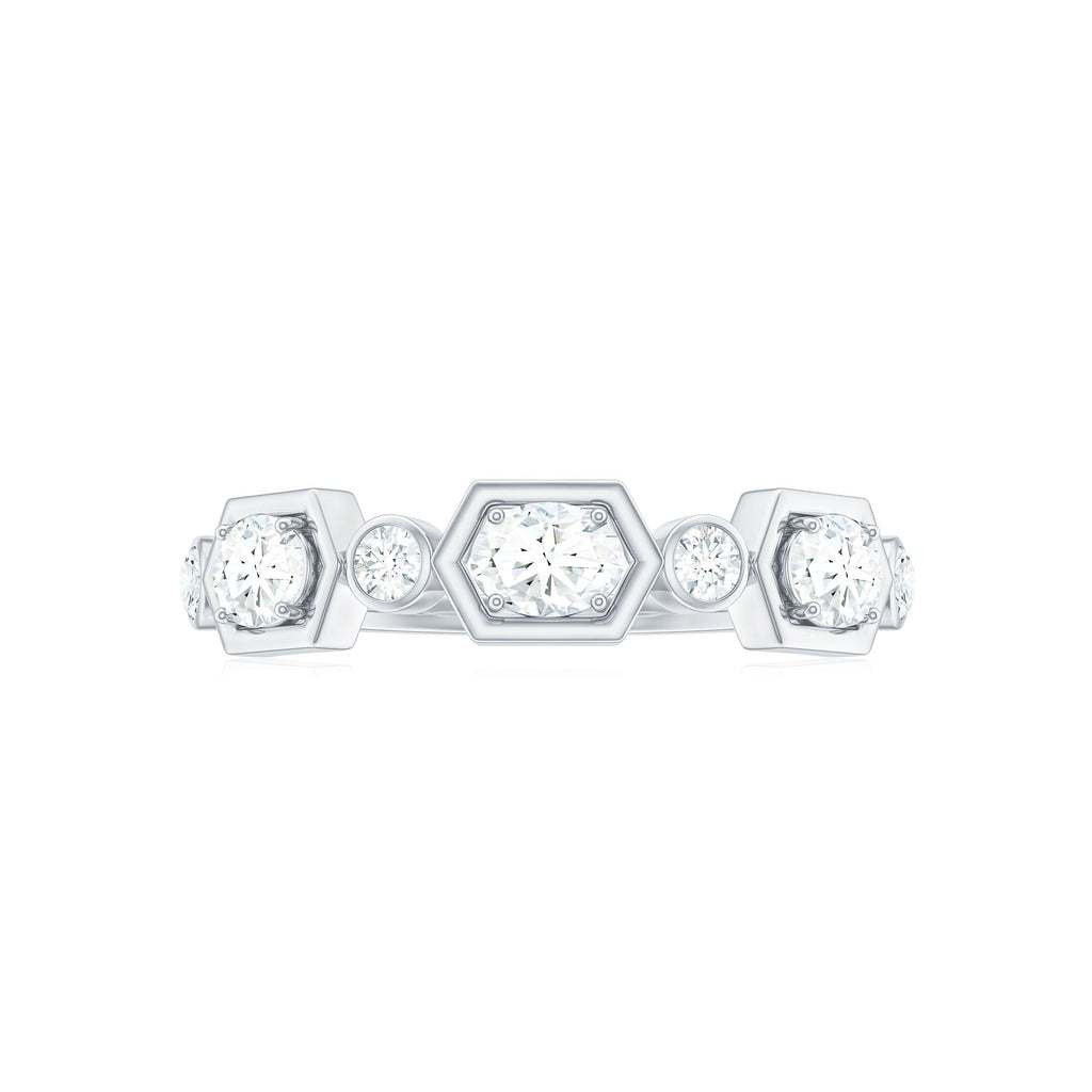 3/4 CT Round and Oval Cut Moissanite Half Eternity Ring Moissanite - ( D-VS1 ) - Color and Clarity - Rosec Jewels