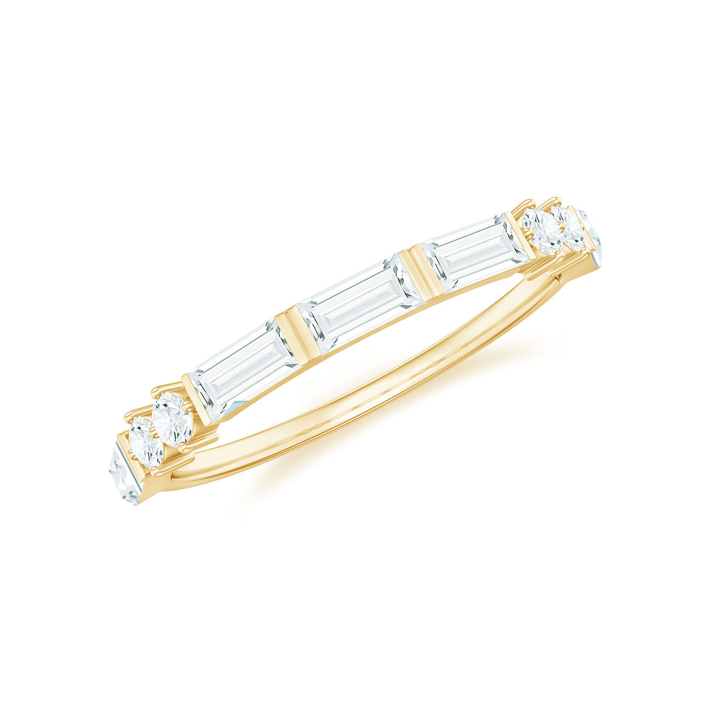 3/4 CT Baguette and Round Cut Moissanite Minimal Half Eternity Ring Moissanite - ( D-VS1 ) - Color and Clarity - Rosec Jewels
