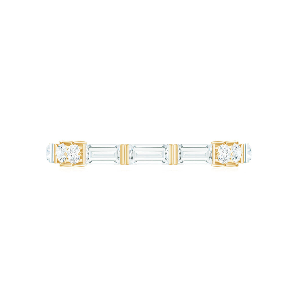 3/4 CT Baguette and Round Cut Moissanite Minimal Half Eternity Ring Moissanite - ( D-VS1 ) - Color and Clarity - Rosec Jewels