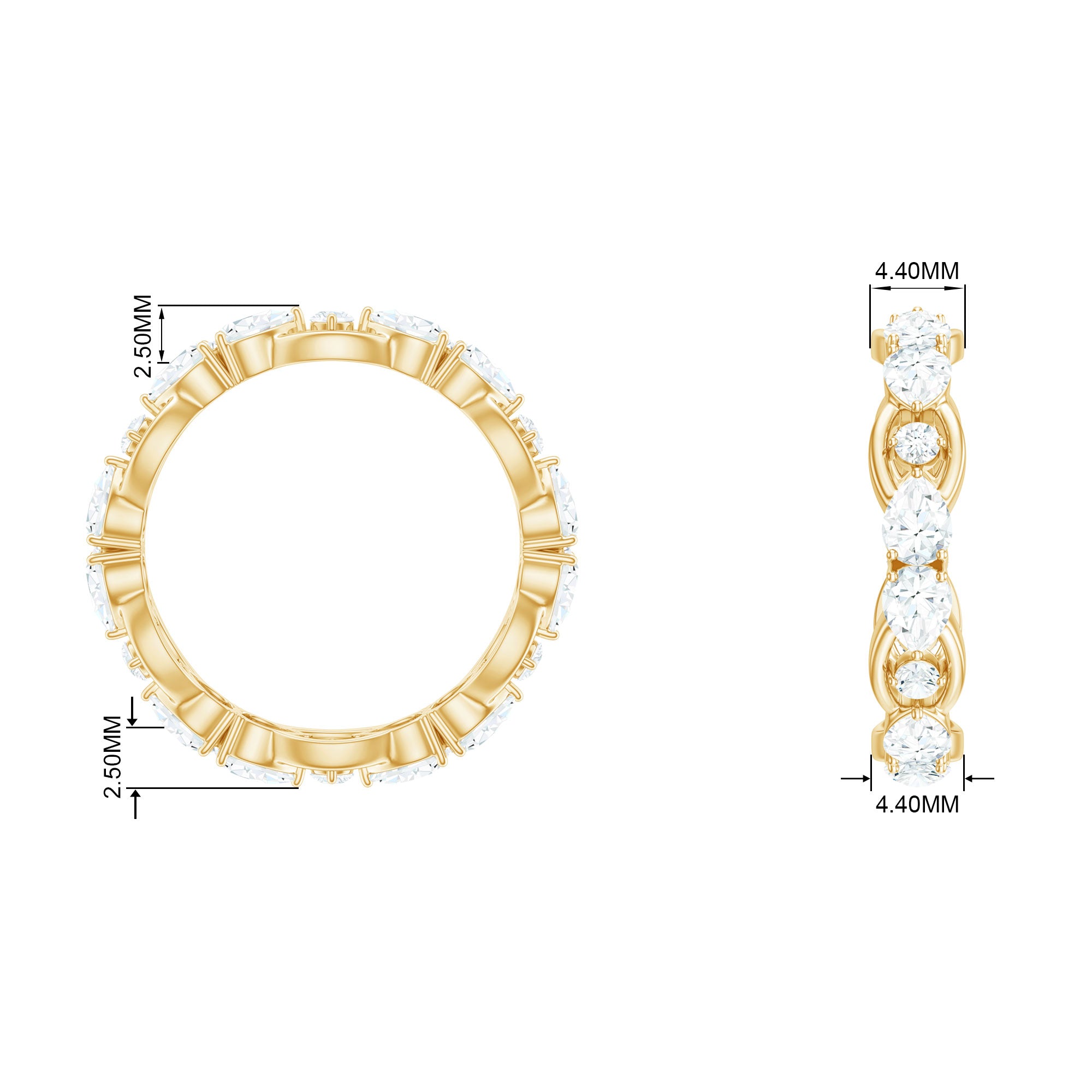 2 CT Round and Pear Cut Zircon East West Gold Eternity Ring Zircon - ( AAAA ) - Quality - Rosec Jewels