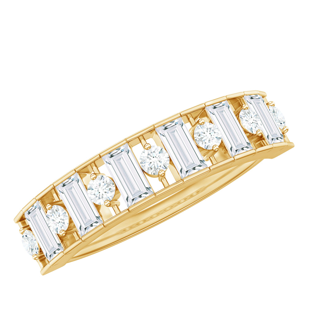 Baguette and Round Cut Zircon Classic Half Eternity Ring Zircon - ( AAAA ) - Quality - Rosec Jewels