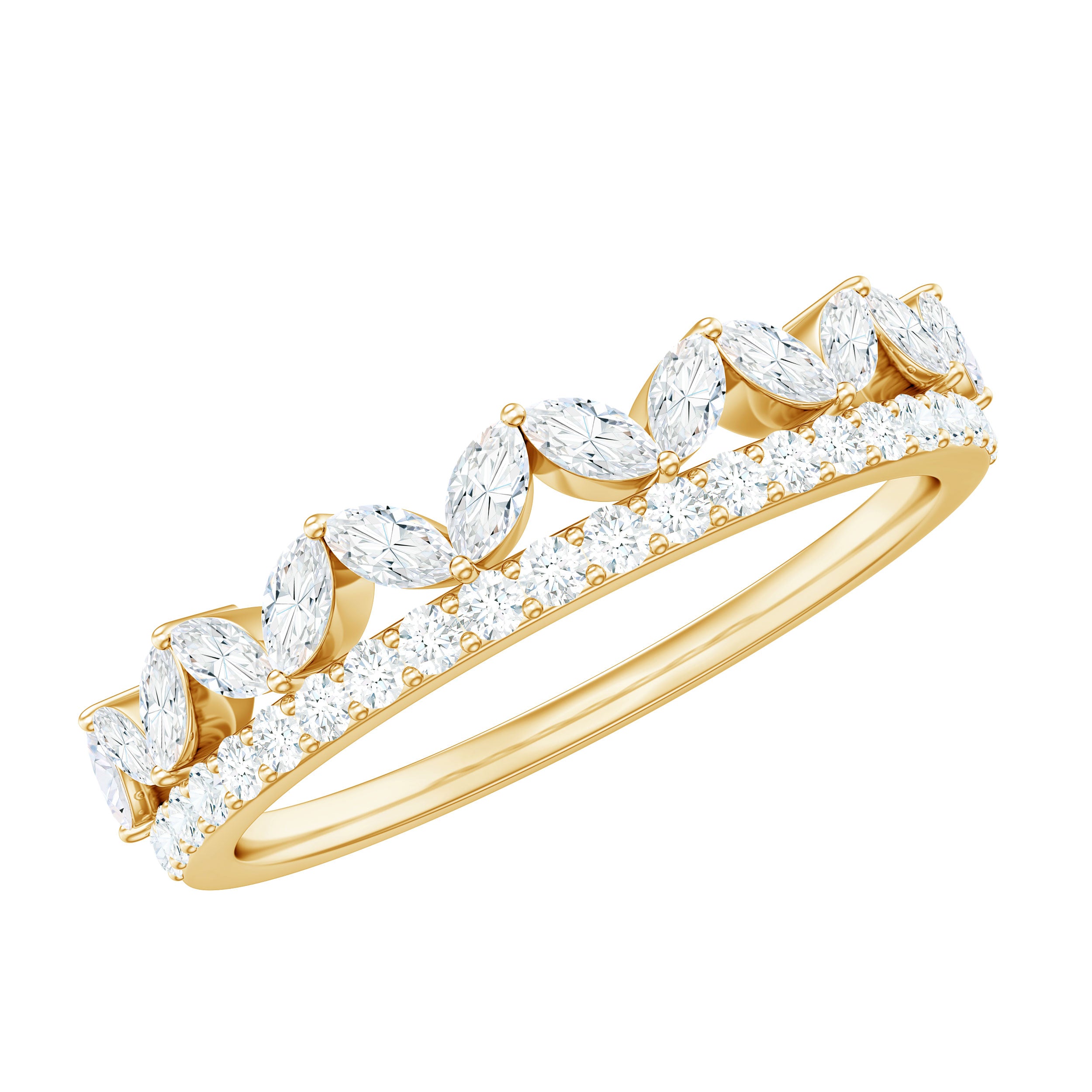 Marquise and Round Cut Zircon Half Eternity Stackable Ring Zircon - ( AAAA ) - Quality - Rosec Jewels