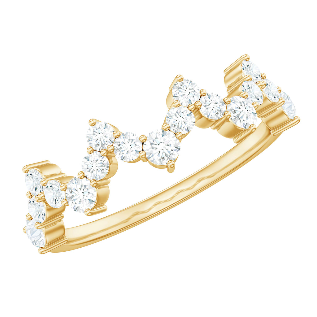 Round Simulated Diamond Zig Zag Half Eternity Ring Zircon - ( AAAA ) - Quality - Rosec Jewels