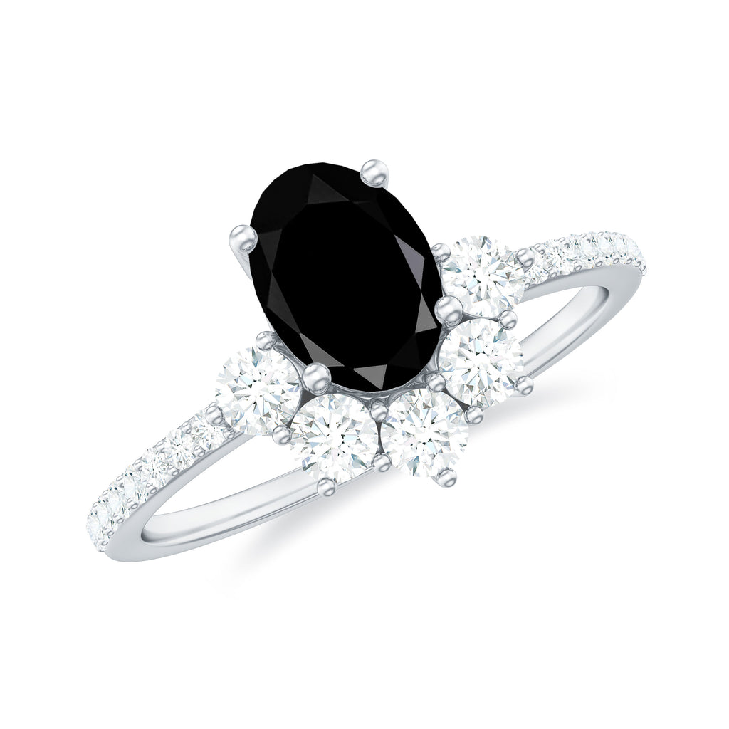 Rosec Jewels - Oval Black Onyx Designer Ring with Diamond Half Halo