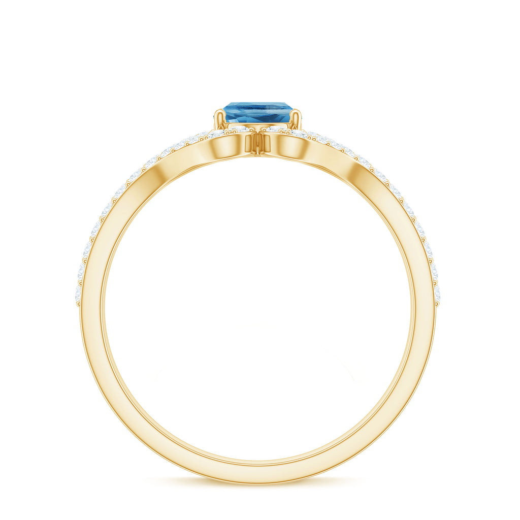 Oval Cut Swiss Blue Topaz and Diamond Ring with Split Shank Swiss Blue Topaz - ( AAA ) - Quality - Rosec Jewels