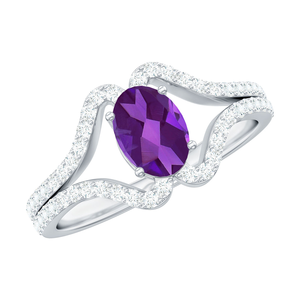 Designer Amethyst Engagement Ring with Diamond Amethyst - ( AAA ) - Quality - Rosec Jewels