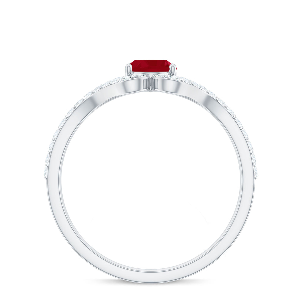 Oval Ruby Minimal Split Shank Ring with Moissanite