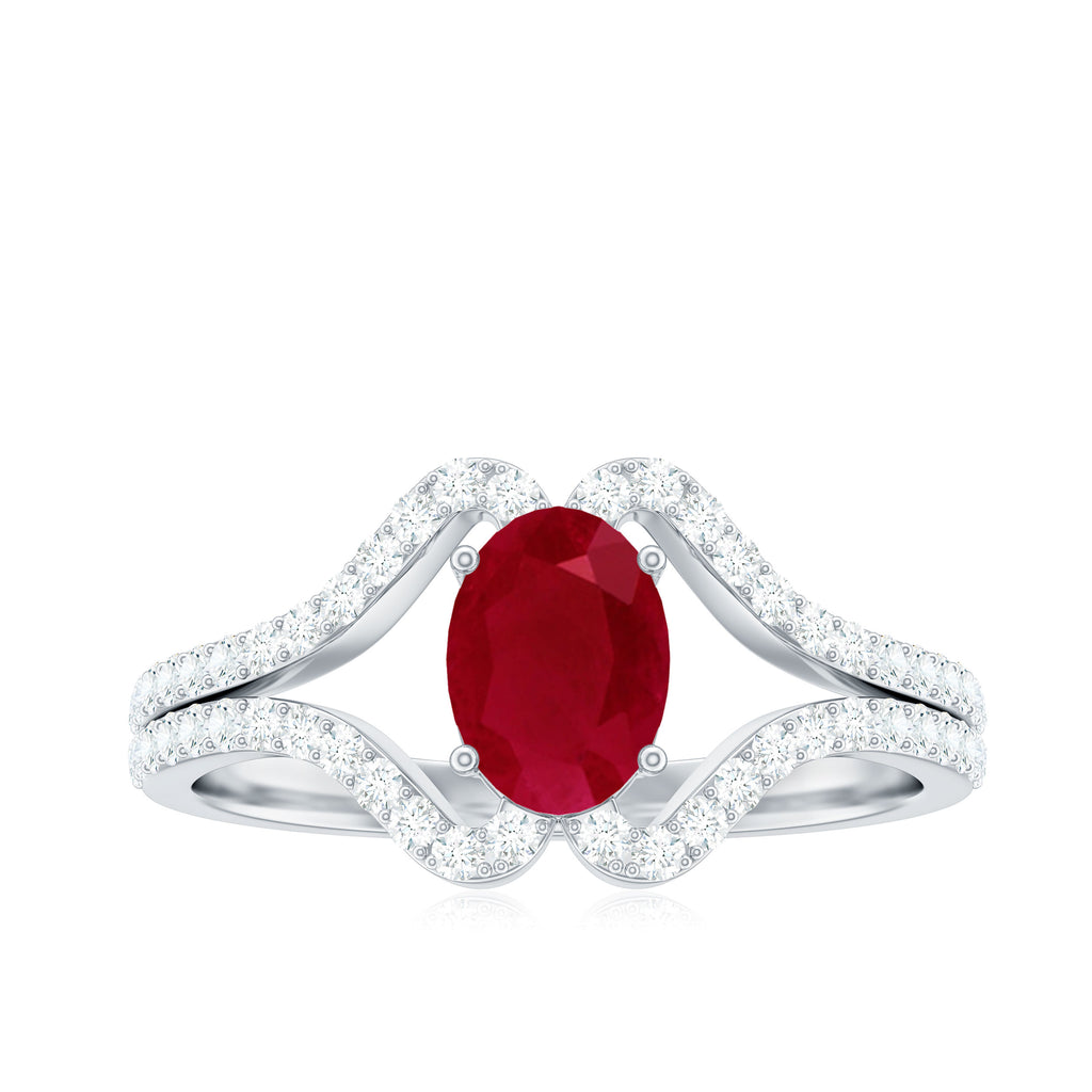 Rosec Jewels - Oval Ruby Minimal Split Shank Ring with Diamond