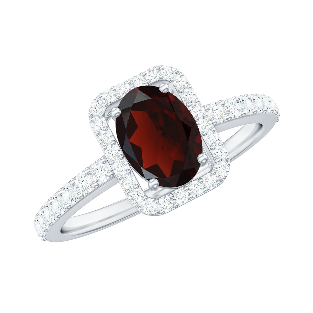 Oval Cut Garnet Engagement Ring with Diamond Halo Garnet - ( AAA ) - Quality - Rosec Jewels