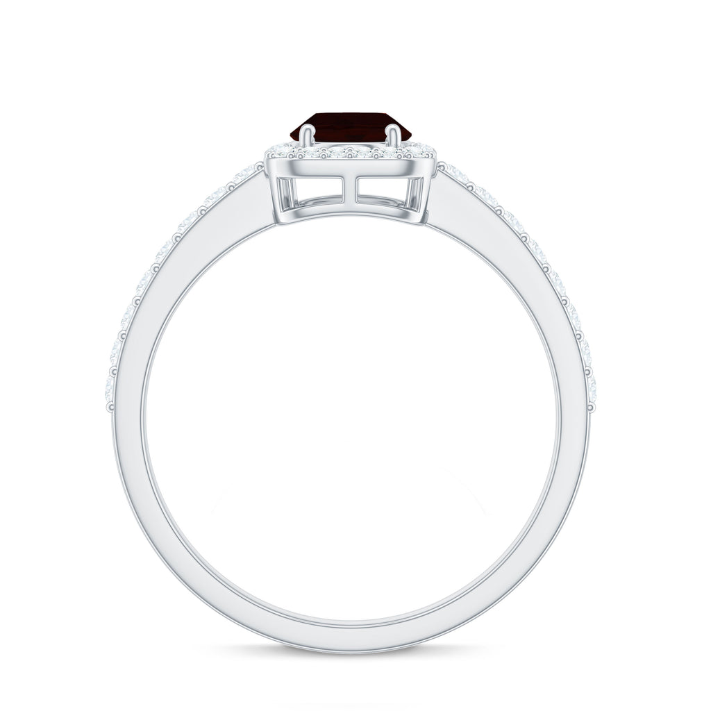 Oval Cut Garnet Engagement Ring with Diamond Halo Garnet - ( AAA ) - Quality - Rosec Jewels