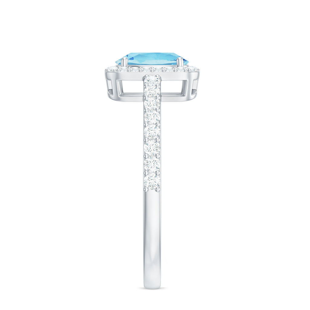 Oval Cut Aquamarine Engagement Ring with Diamond Halo Aquamarine - ( AAA ) - Quality - Rosec Jewels
