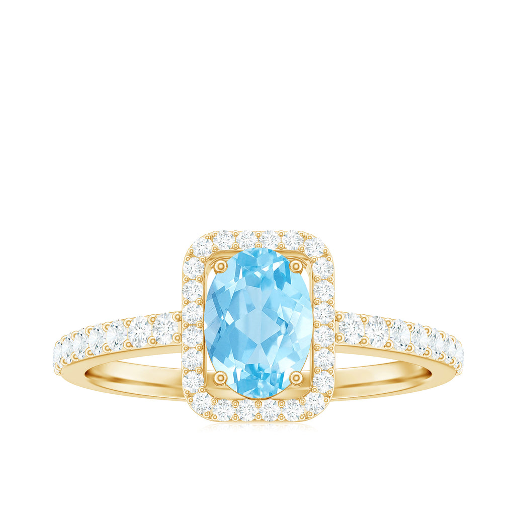 Oval Cut Aquamarine Engagement Ring with Diamond Halo Aquamarine - ( AAA ) - Quality - Rosec Jewels