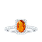 Oval Cut Fire Opal Engagement Ring with Diamond Halo Fire Opal - ( AAA ) - Quality - Rosec Jewels