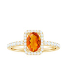 Oval Cut Fire Opal Engagement Ring with Diamond Halo Fire Opal - ( AAA ) - Quality - Rosec Jewels