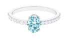 Oval Aquamarine Solitaire Engagement Ring with Diamond Aquamarine - ( AAA ) - Quality - Rosec Jewels