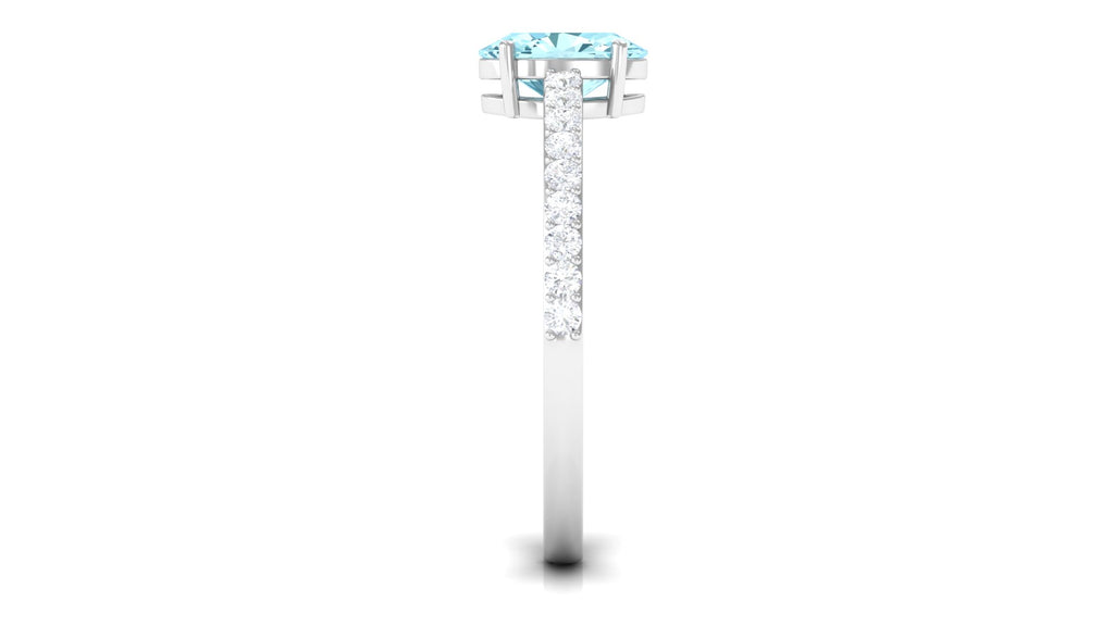 Oval Aquamarine Solitaire Engagement Ring with Diamond Aquamarine - ( AAA ) - Quality - Rosec Jewels