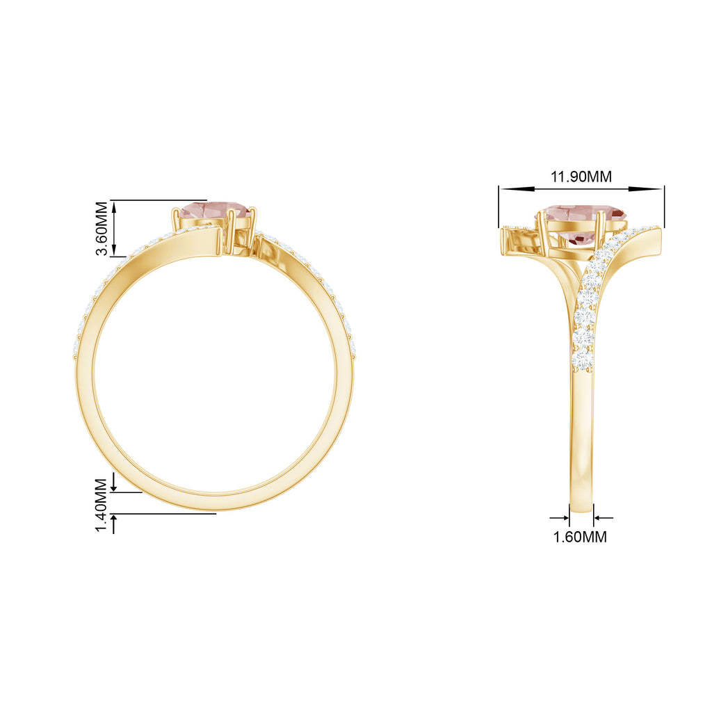 Oval Morganite Solitaire Bypass Ring with Diamond Morganite - ( AAA ) - Quality - Rosec Jewels