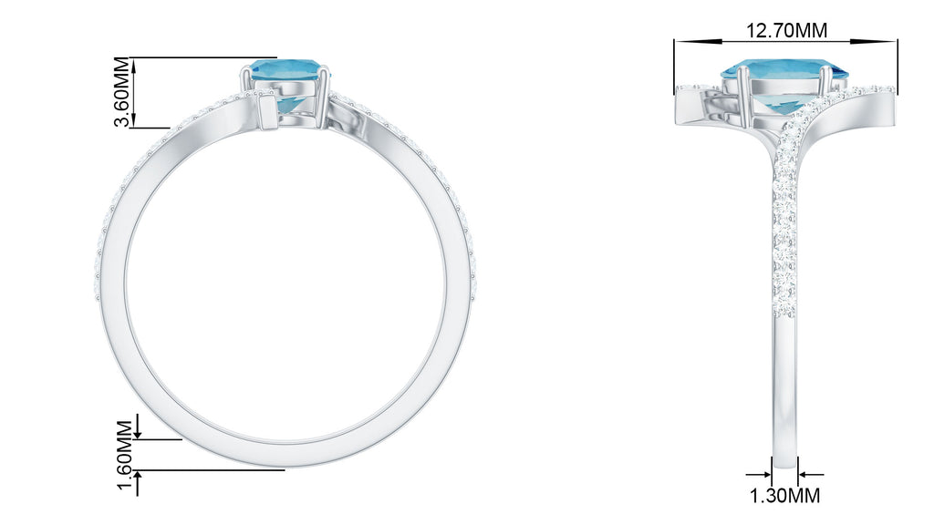 Oval Aquamarine Solitaire Bypass Ring with Diamond Aquamarine - ( AAA ) - Quality - Rosec Jewels
