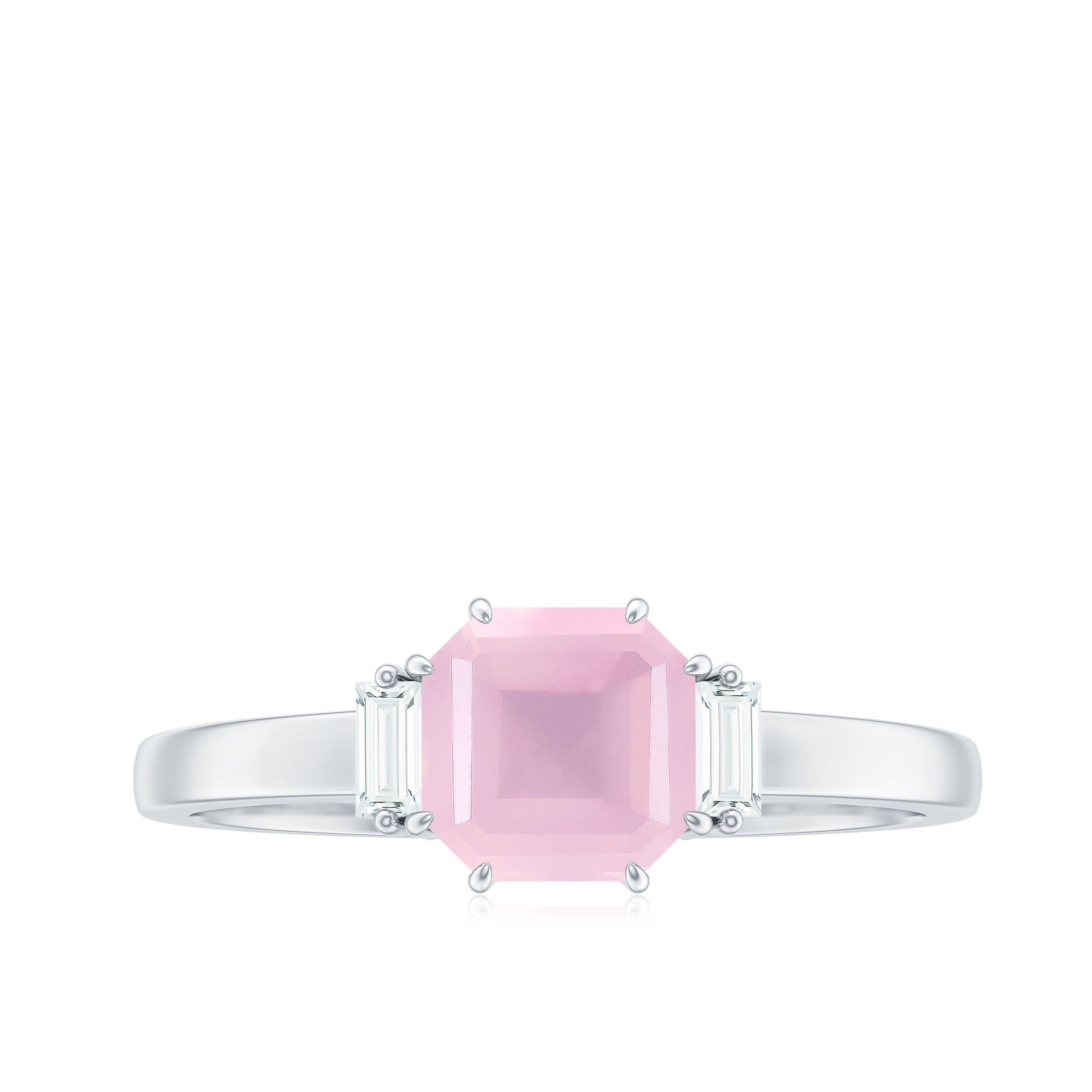 Claw Set Asscher Cut Rose Quartz Solitaire Engagement Ring with Diamond Rose Quartz - ( AAA ) - Quality - Rosec Jewels