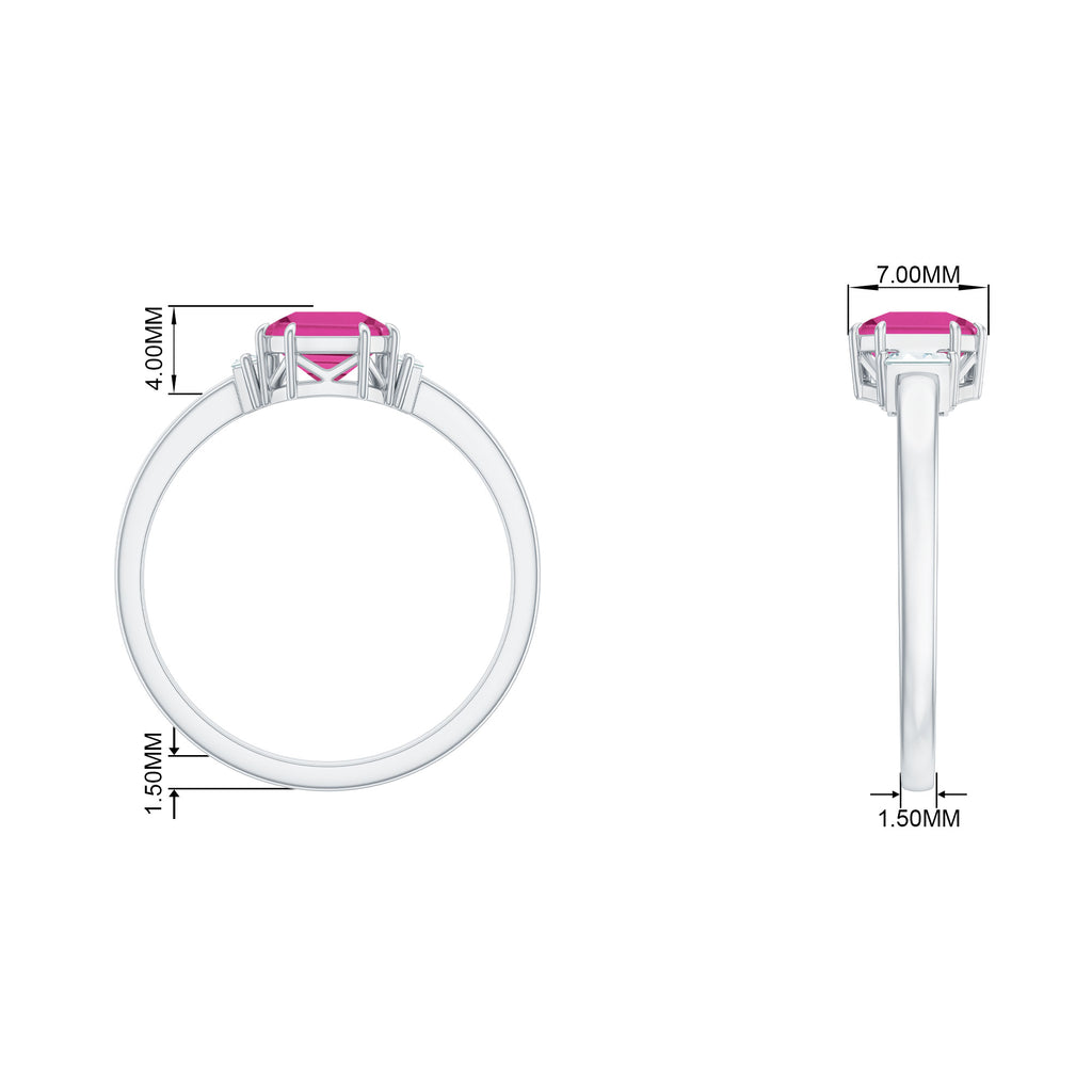 Asscher Cut Pink Tourmaline Solitaire Ring with Diamond Pink Tourmaline - ( AAA ) - Quality - Rosec Jewels