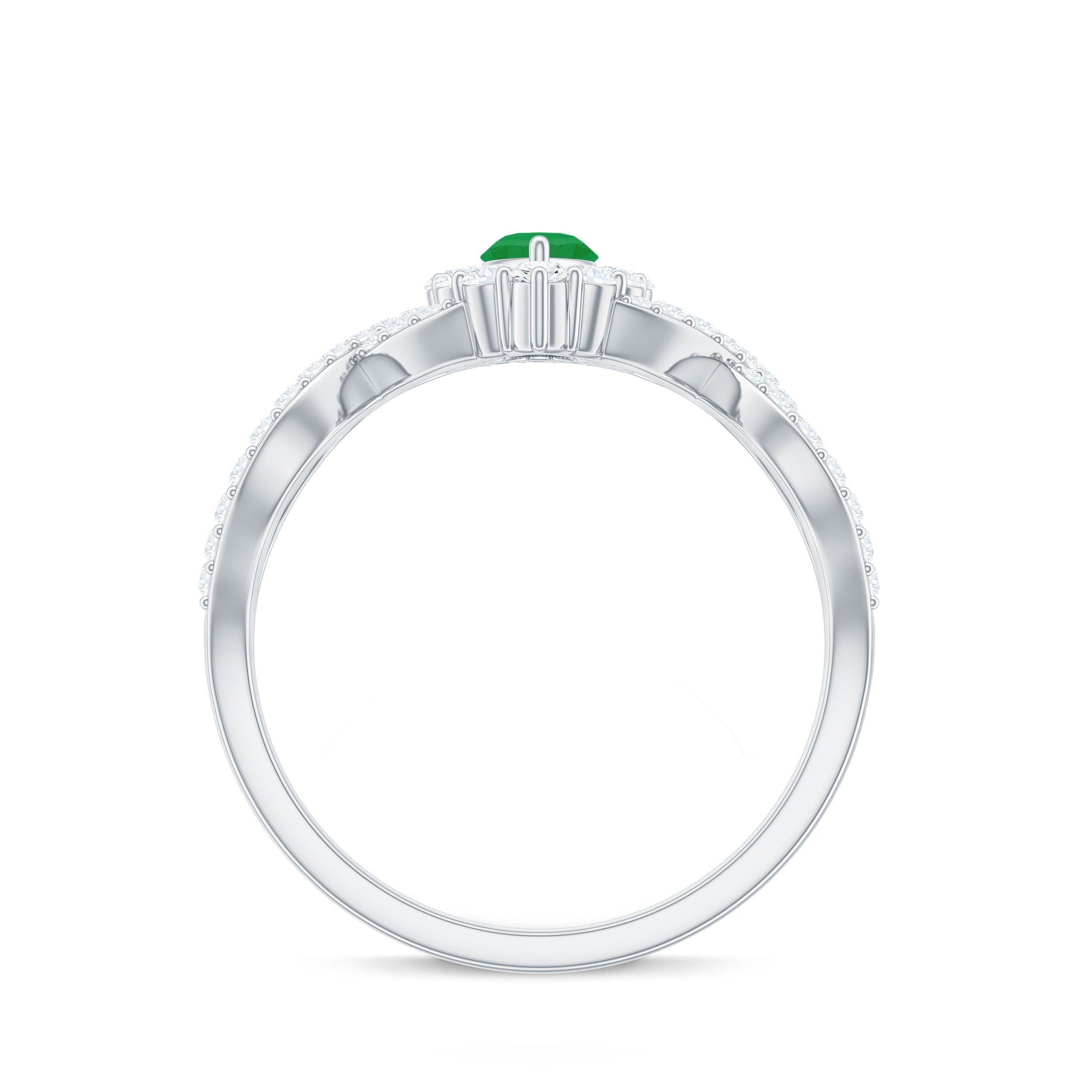 1.50 CT Marquise Emerald Crossover Engagement Ring with Diamond Halo Emerald - ( AAA ) - Quality - Rosec Jewels