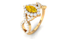 Yellow Sapphire Crossover Engagement Ring with Diamond Halo Yellow Sapphire - ( AAA ) - Quality - Rosec Jewels