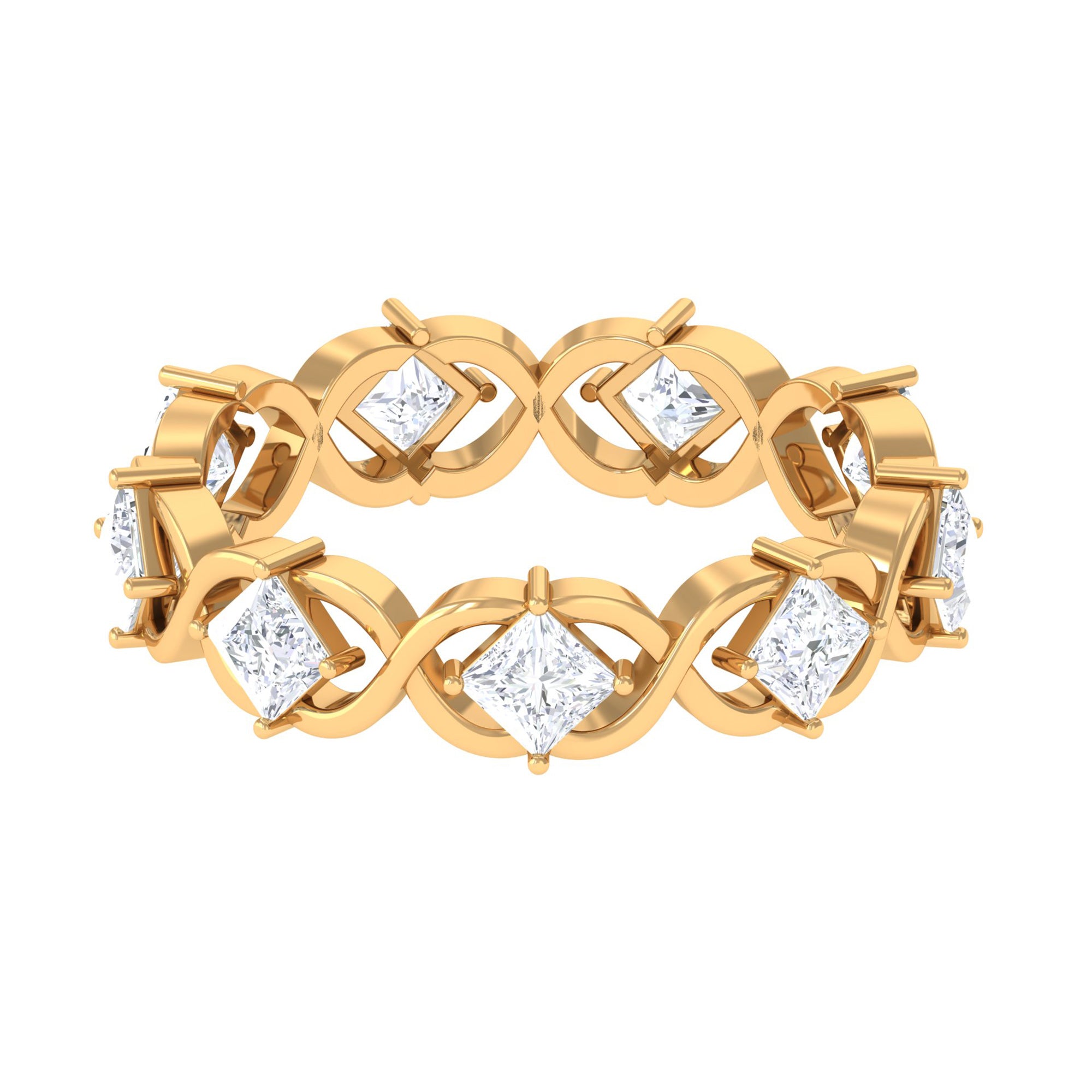 Princess Cut Zircon Gold Crossover Eternity Band Ring Zircon - ( AAAA ) - Quality - Rosec Jewels