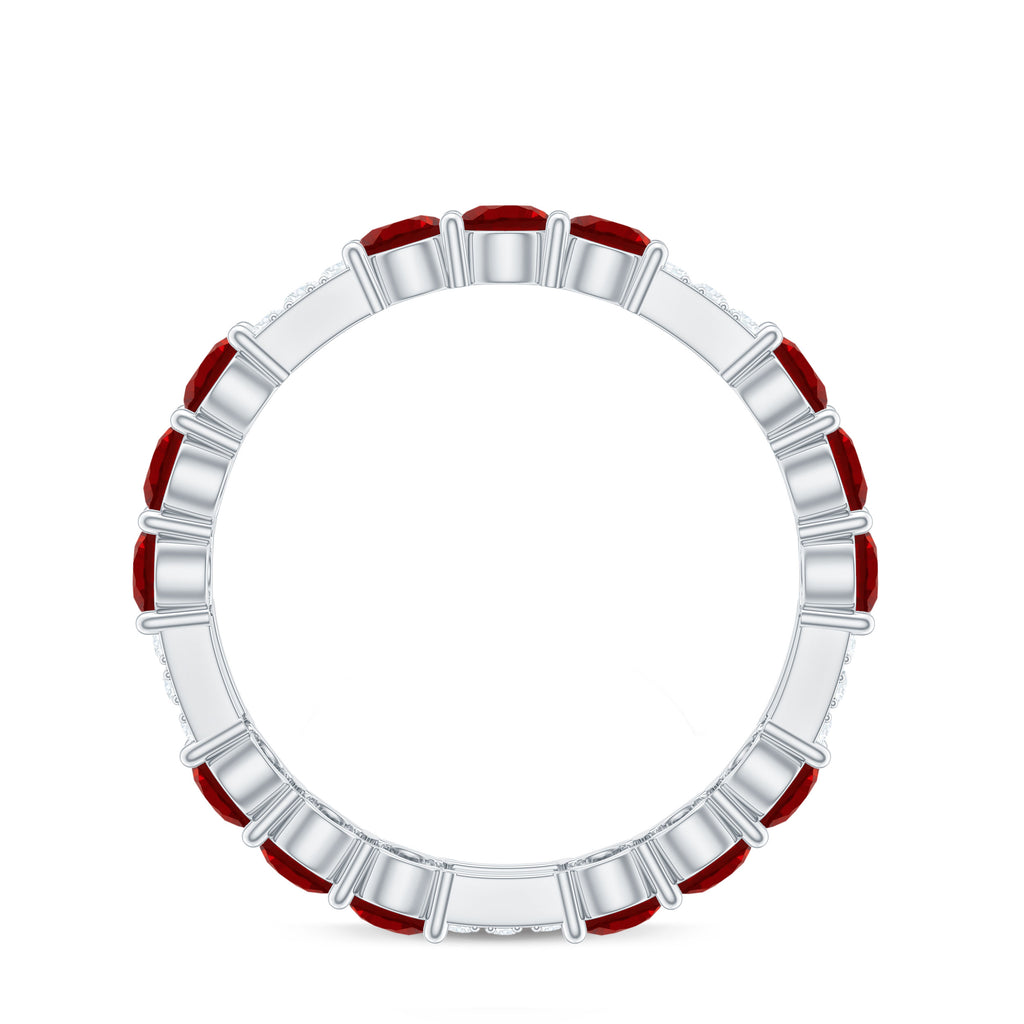 2.50 CT Created Ruby Designer Full Eternity Ring with Diamond Lab Created Ruby - ( AAAA ) - Quality - Rosec Jewels