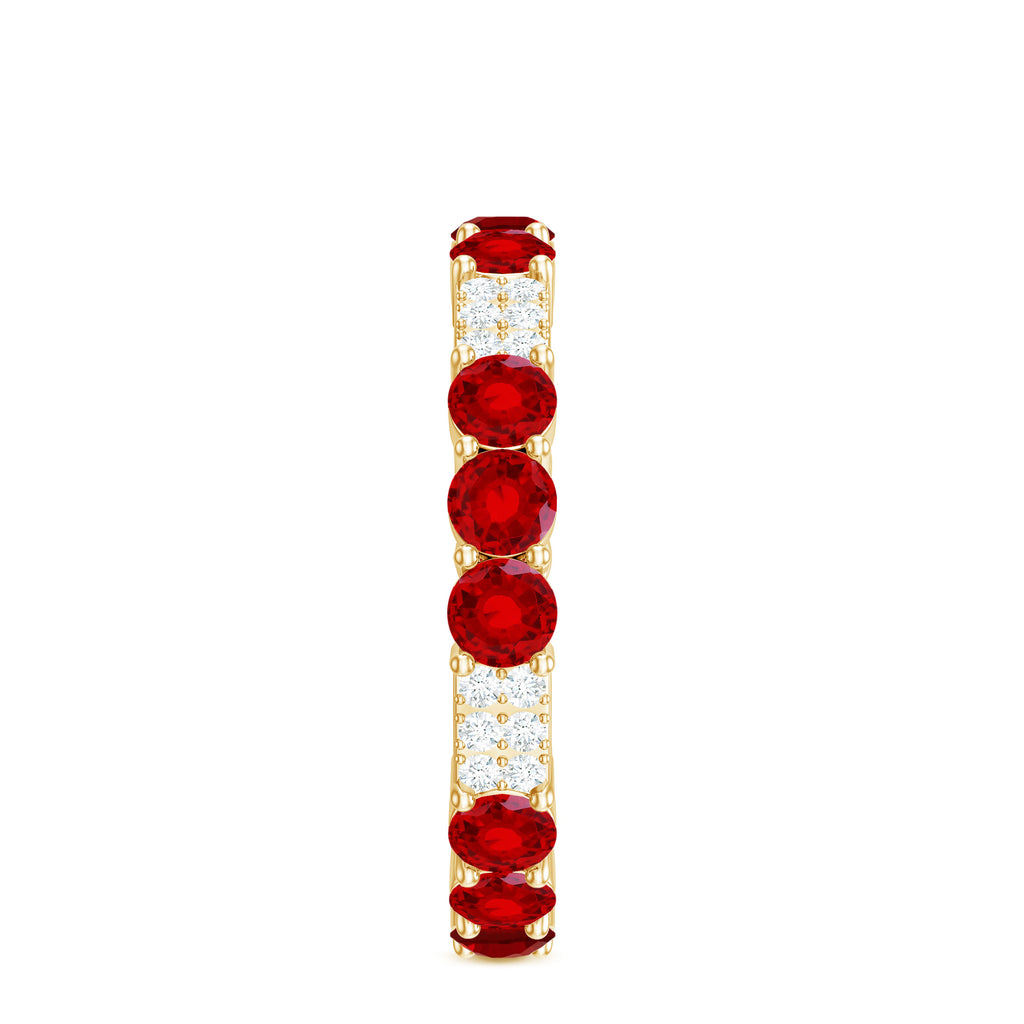 2.50 CT Created Ruby Designer Full Eternity Ring with Diamond Lab Created Ruby - ( AAAA ) - Quality - Rosec Jewels