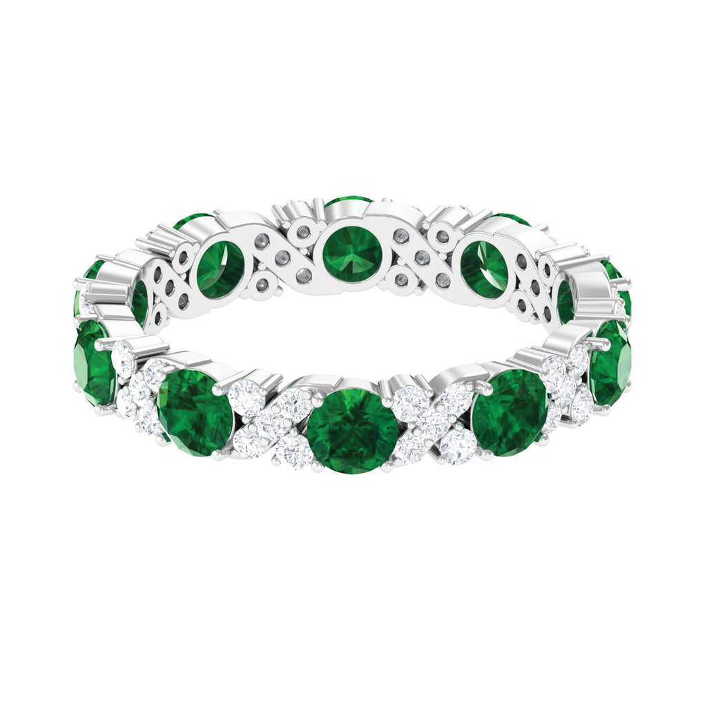 Round Created Emerald Classic Eternity Band Ring with Diamond Lab Created Emerald - ( AAAA ) - Quality - Rosec Jewels