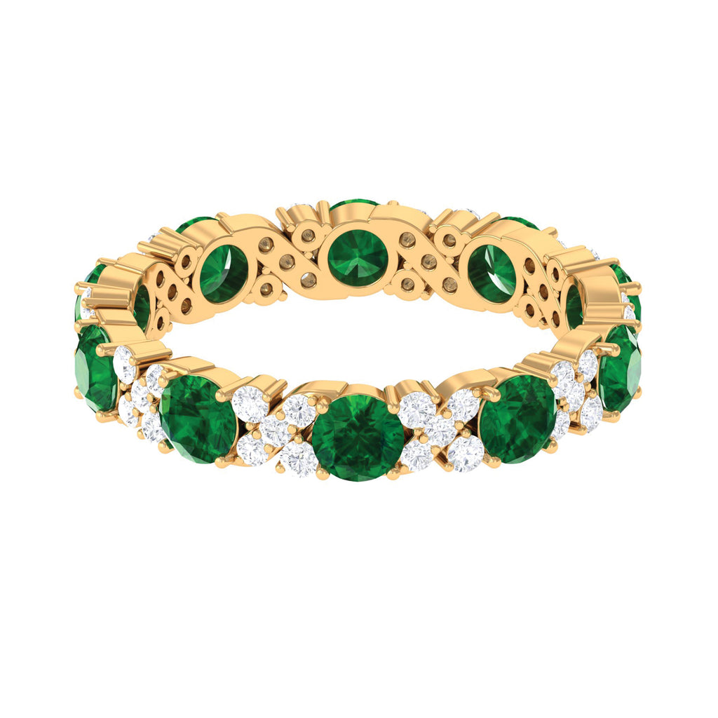 Round Created Emerald Classic Eternity Band Ring with Diamond Lab Created Emerald - ( AAAA ) - Quality - Rosec Jewels