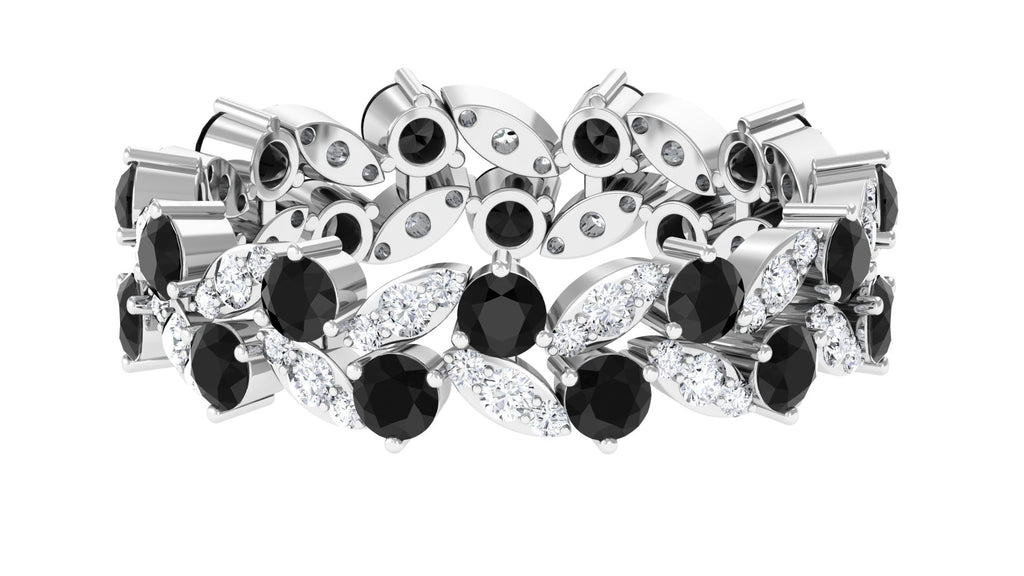 5 CT Created Black Diamond Leaf Eternity Ring with Moissanite Lab Created Black Diamond - ( AAAA ) - Quality - Rosec Jewels