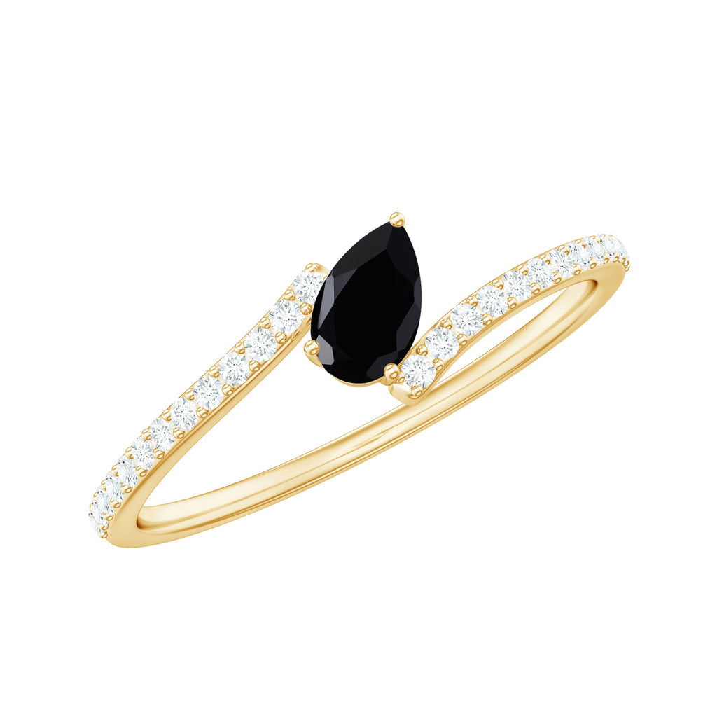 Tilted Pear Shape Created Black Diamond and Diamond Bypass Promise Ring Lab Created Black Diamond - ( AAAA ) - Quality - Rosec Jewels