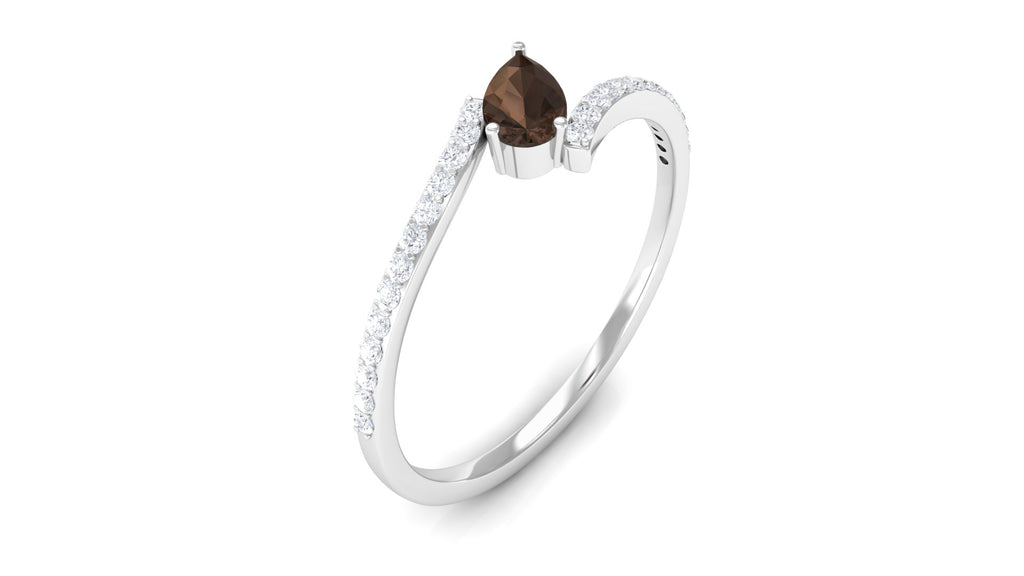 Tilted Pear Shape Smoky Quartz and Diamond Bypass Promise Ring Smoky Quartz - ( AAA ) - Quality - Rosec Jewels
