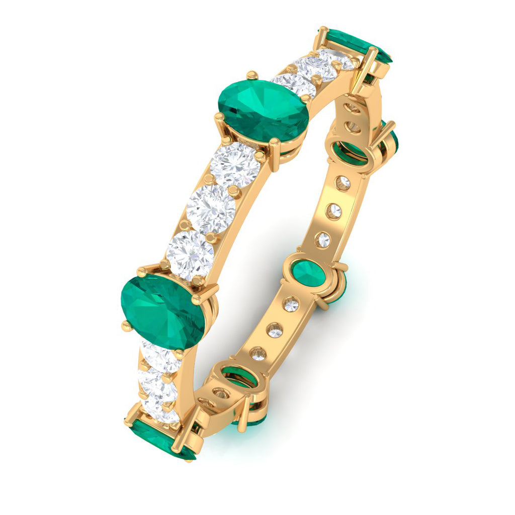 2.25 CT Oval Emerald Eternity Band Ring with Diamond Emerald - ( AAA ) - Quality - Rosec Jewels