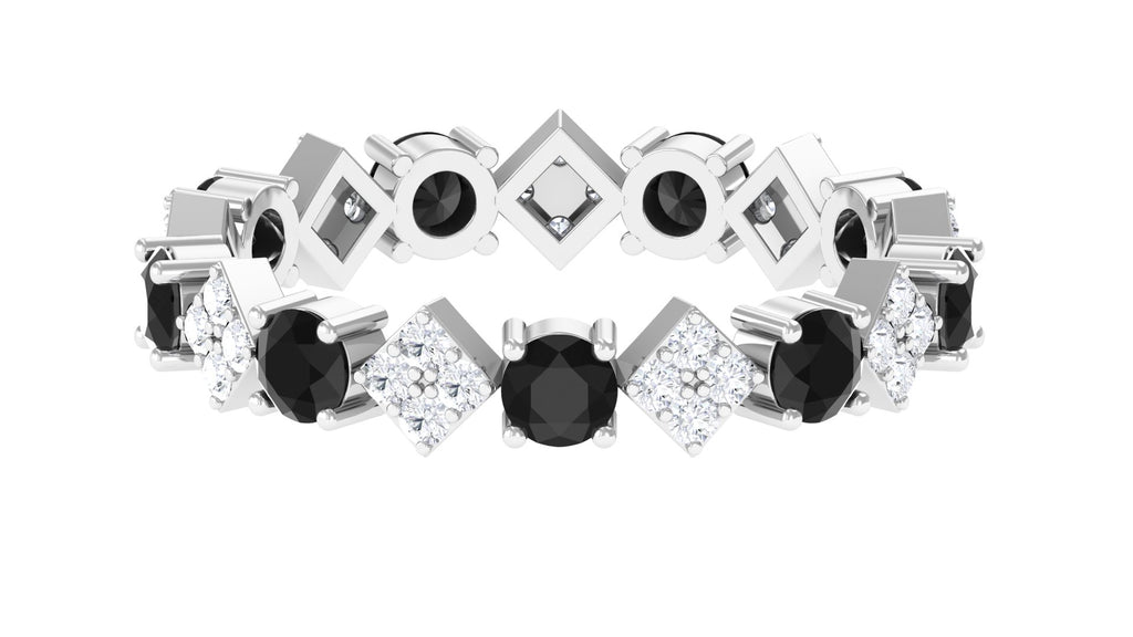Lab-Created Black Diamond and Diamond Classic Eternity Band Ring Lab Created Black Diamond - ( AAAA ) - Quality - Rosec Jewels
