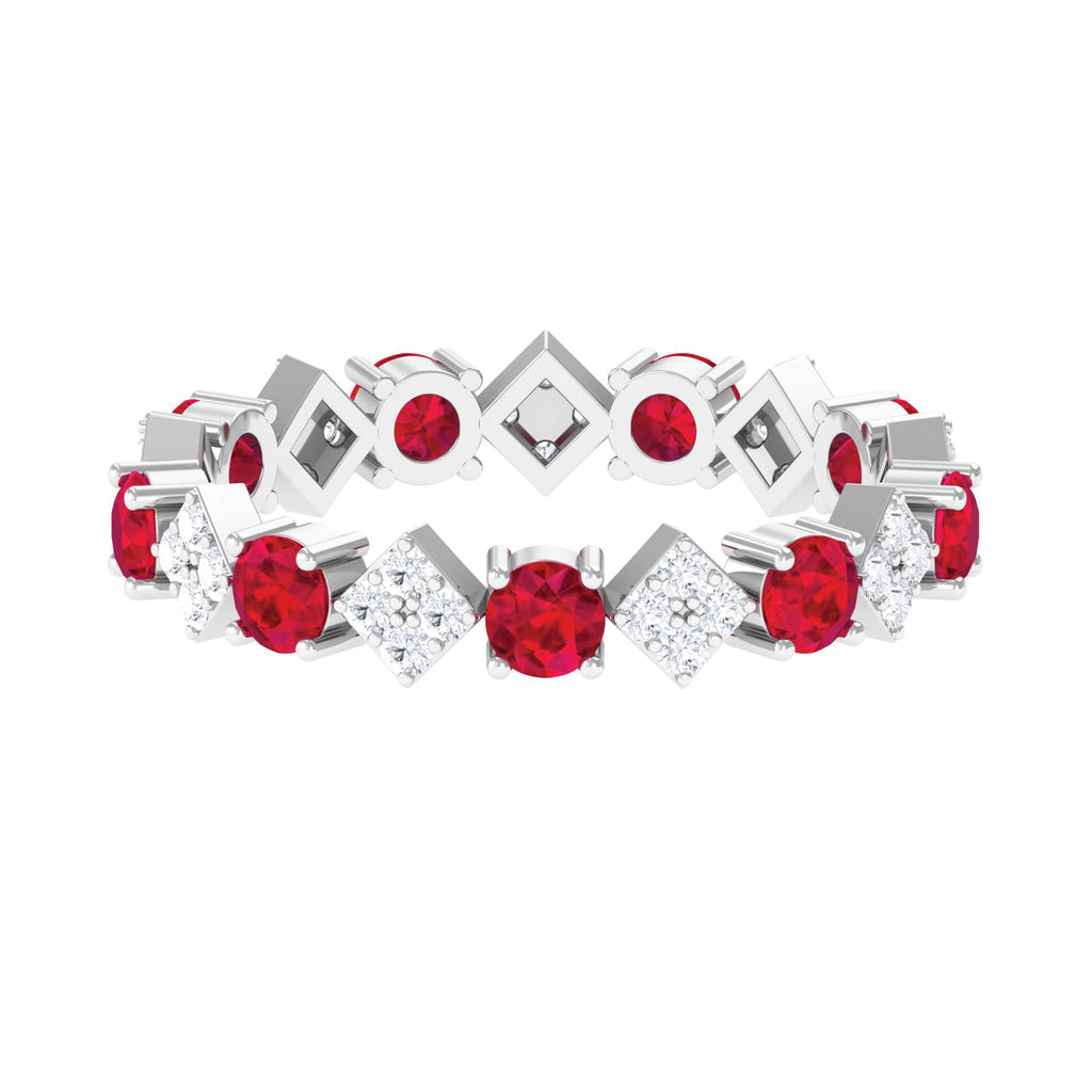 Certified Lab Created Ruby and Diamond Eternity Band Ring Lab Created Ruby - ( AAAA ) - Quality - Rosec Jewels